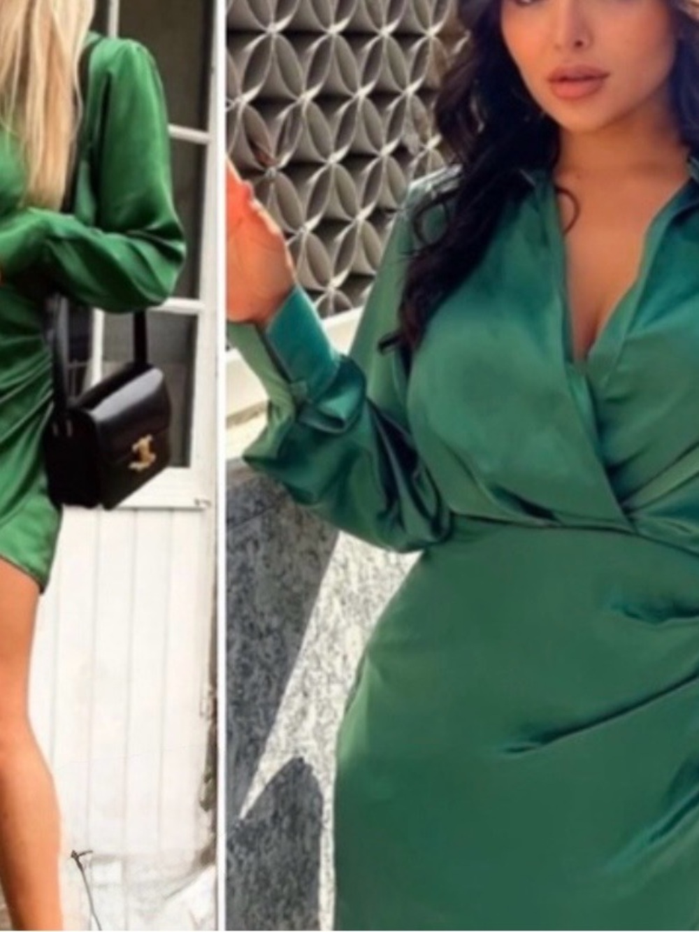 NWT Zara green satin effect wrap dress size small - Picture 2 of 7